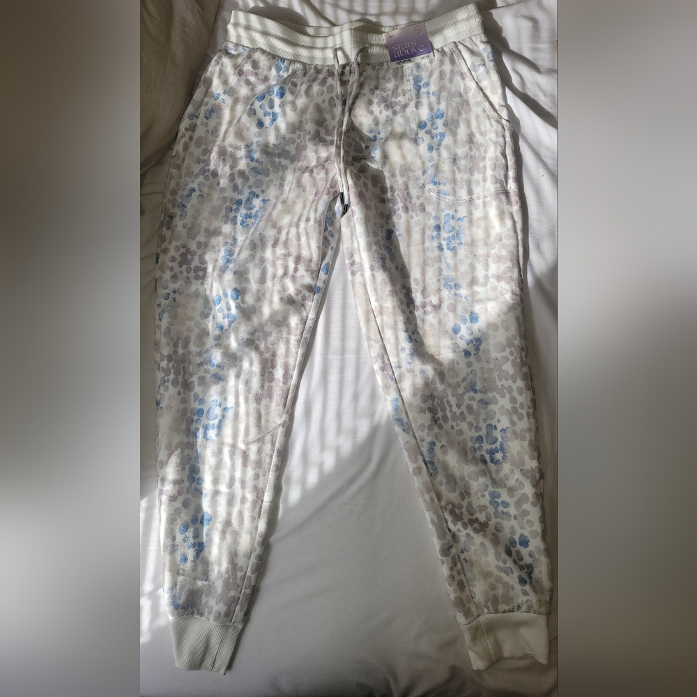 Stars Above White and Blue Leopard Print Joggers